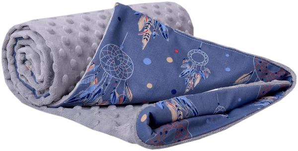 Medi Partners Krabbeldecke 100% Baumwolle 75x100 cm doppelseitig multifunktional Minky Kuscheldecke für Kinderwagen weich flauschig (Traumfänger mit grauen Minky) Bild 1