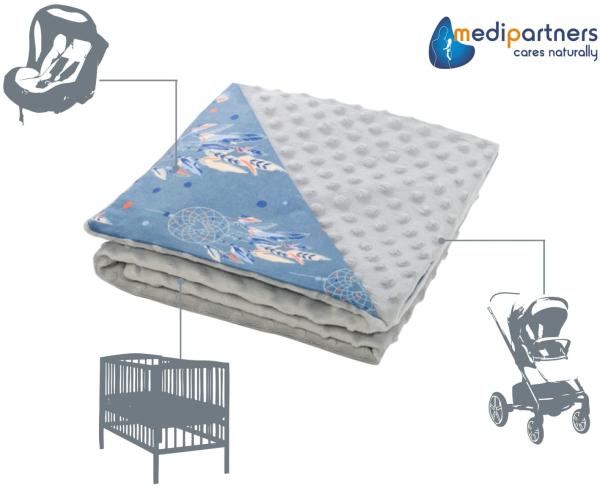 Medi Partners Krabbeldecke 100% Baumwolle 75x100 cm doppelseitig multifunktional Minky Kuscheldecke für Kinderwagen weich flauschig (Traumfänger mit grauen Minky) Bild 4