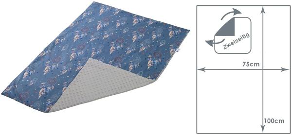 Medi Partners Krabbeldecke 100% Baumwolle 75x100 cm doppelseitig multifunktional Minky Kuscheldecke für Kinderwagen weich flauschig (Traumfänger mit grauen Minky) Bild 3