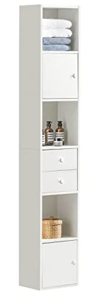 SoBuy STR10-W Badezimmer Hochschrank mit Schubladen Badschrank Badregal Standregal Aufbewahrungsregal Aktenschrank Büroregal weiß Badmöbel BHT ca: 33 x 188 x 24 cm