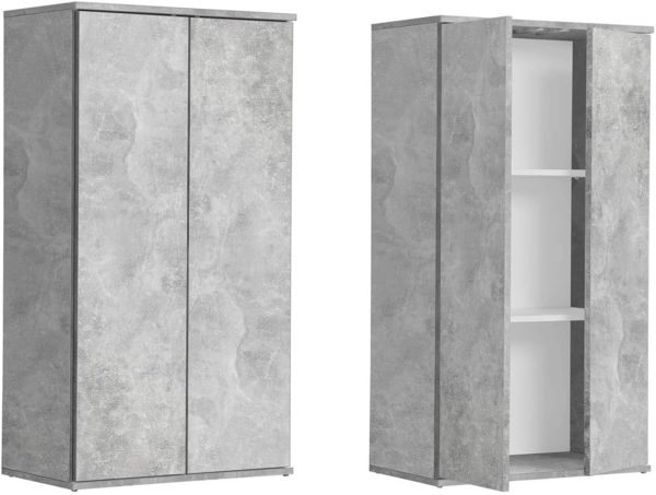 mokebo® Mehrzweckschrank 60 cm Breite mit Einlegeböden 'Der Schlanke', schmaler Schrank in Grau aus Holz, grifflose Öffnung, funktionaler Aktenschrank | Betonoptik