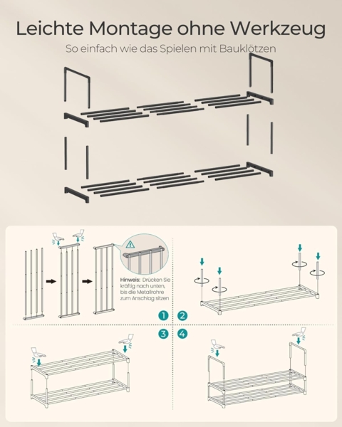 Songmics Schuhregal mit 2 Ebenen, Schuhständer aus Metall, Schuhaufbewahrung, Schuh-Organizer für 8-10 Paar Schuhe, stapelbar, für Flur, Wohnzimmer, Schlafzimmer, 30 x 92 x 34 cm, schwarz LSADE12BKV2 Bild 7
