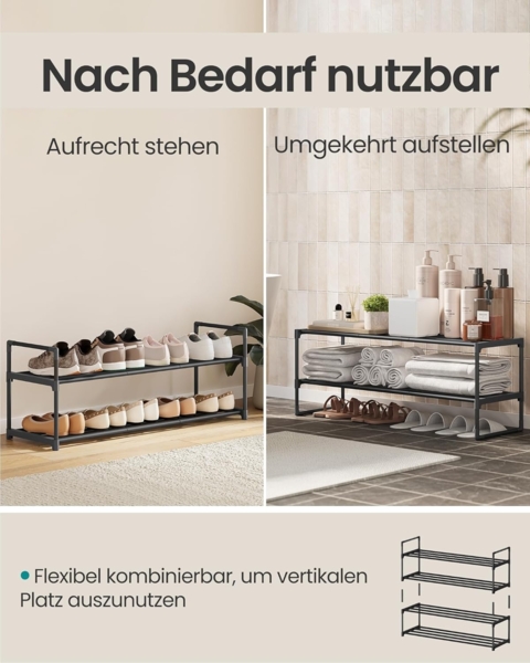 Songmics Schuhregal mit 2 Ebenen, Schuhständer aus Metall, Schuhaufbewahrung, Schuh-Organizer für 8-10 Paar Schuhe, stapelbar, für Flur, Wohnzimmer, Schlafzimmer, 30 x 92 x 34 cm, schwarz LSADE12BKV2 Bild 4