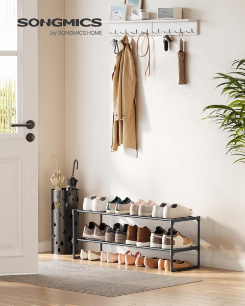 Songmics Schuhregal mit 2 Ebenen, Schuhständer aus Metall, Schuhaufbewahrung, Schuh-Organizer für 8-10 Paar Schuhe, stapelbar, für Flur, Wohnzimmer, Schlafzimmer, 30 x 92 x 34 cm, schwarz LSADE12BKV2 Bild 2