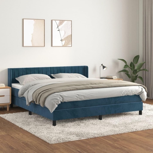 vidaXL Boxspringbett mit Matratze Dunkelblau 160x200 cm Samt 3131091