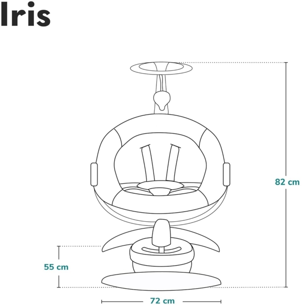 LIONELO Iris Elektrisch Babywippe 360o drehbar für Babys bis zu 9 kg Verstellbare Rückenlehne, 5 Wiegegeschwindigkeiten Rutschfester Sicherheitsgurt, 12 Melodien Bügel mit Spielzeug Fernbedienung Bild 9
