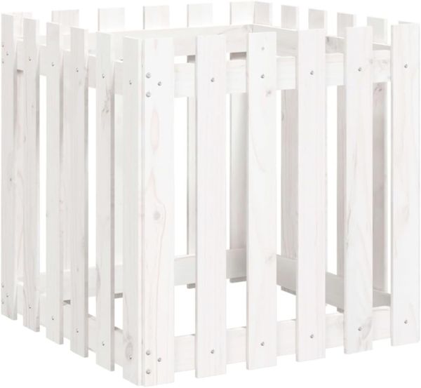 vidaXL Pflanzkübel Lattenzaun-Design Weiß 60x60x60cm Massivholz Kiefer 832458 Bild 1
