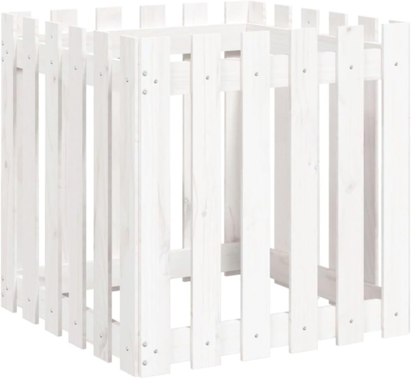 vidaXL Pflanzkübel Lattenzaun-Design Weiß 60x60x60cm Massivholz Kiefer 832458 Bild 4
