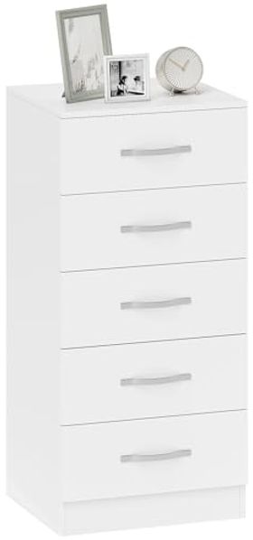 HOMCOM Kommode mit 5 Schubladen, für Kleidung und Utensilien (Schubladenschrank, 1 St, Sideboard), für Wohnzimmer, Schlafzimmer, Weiß