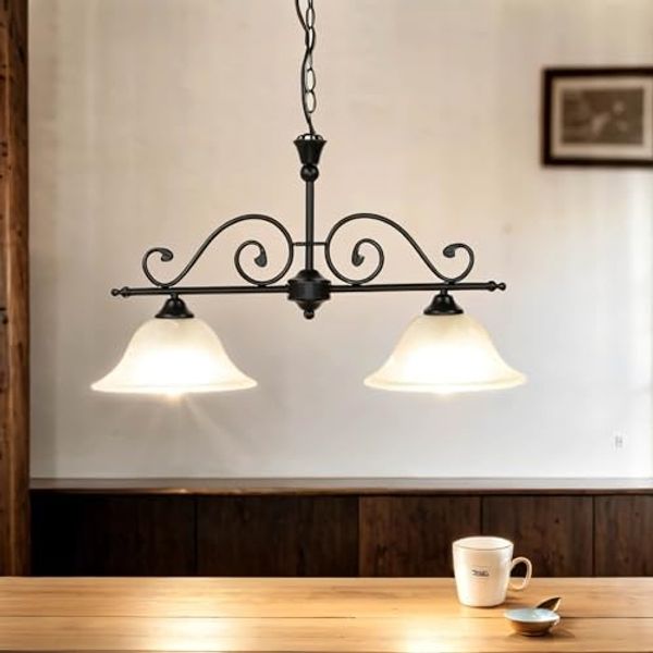 Licht-Erlebnisse Pendelleuchte DOROTHEA, ohne Leuchtmittel, Hängelampe im Landhausstil Deckenlampe Schwarz Alabaster Glas Lampe