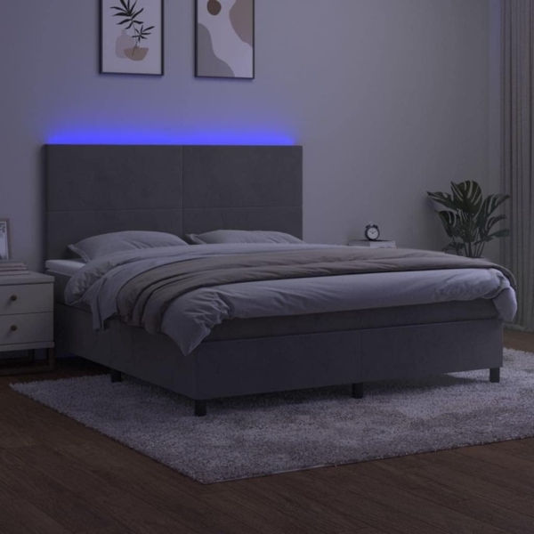 vidaXL Boxspringbett mit Matratze & LED Hellgrau 160x200 cm Samt 3136011 Bild 4