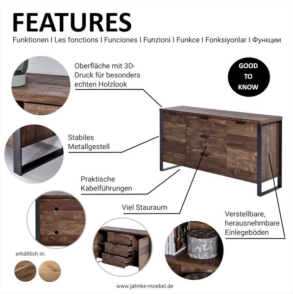Jahnke Sideboard, Engineered Wood, Kerneiche, One Size Bild 11