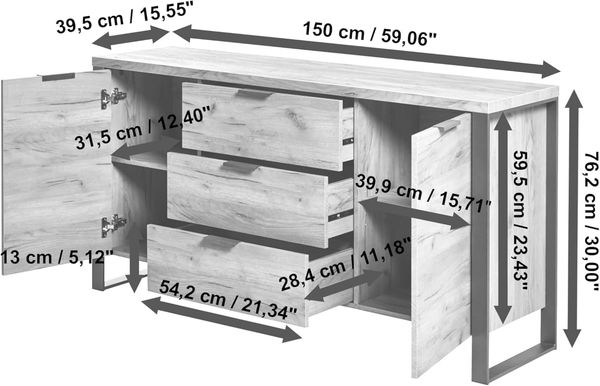 Jahnke Sideboard, Engineered Wood, Kerneiche, One Size Bild 3