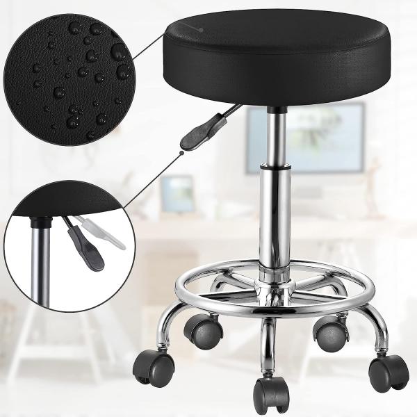 Casaria Rollhocker 2er Set Höhenverstellbar 10cm Polsterung Drehbar 51-65 cm Sitzhöhe Fußstütze Küche Büro Arbeitshocker Bürohocker Drehhocker Schwarz Bild 6