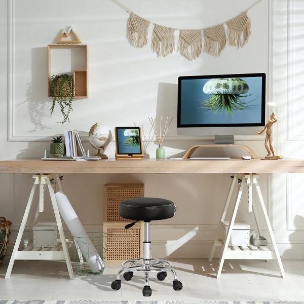 Casaria Rollhocker 2er Set Höhenverstellbar 10cm Polsterung Drehbar 51-65 cm Sitzhöhe Fußstütze Küche Büro Arbeitshocker Bürohocker Drehhocker Schwarz Bild 2