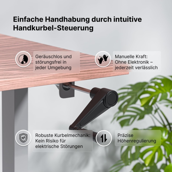 manuell höhenverstellbarer Schreibtisch EASY 160 x 80 cm - Gestell Grau, Platte Walnuss Bild 7