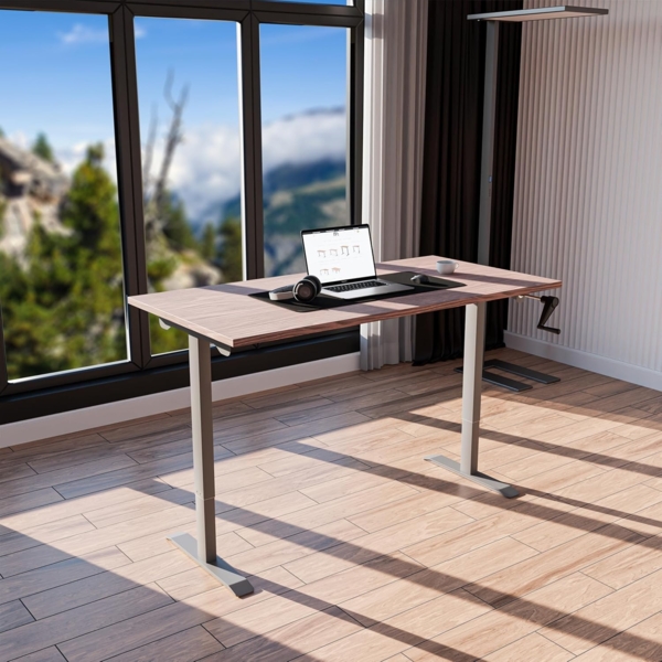 manuell höhenverstellbarer Schreibtisch EASY 160 x 80 cm - Gestell Grau, Platte Walnuss Bild 2