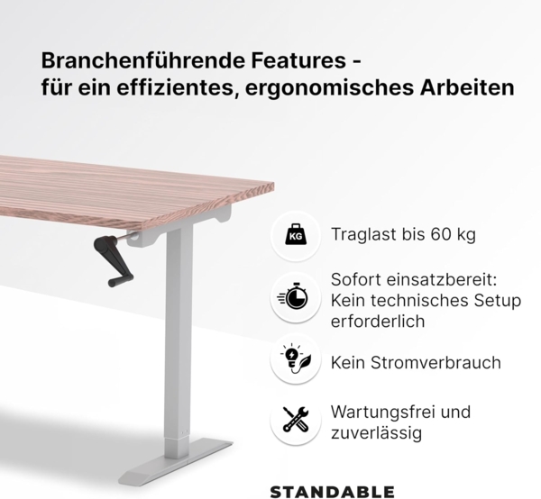 manuell höhenverstellbarer Schreibtisch EASY 160 x 80 cm - Gestell Grau, Platte Walnuss Bild 5