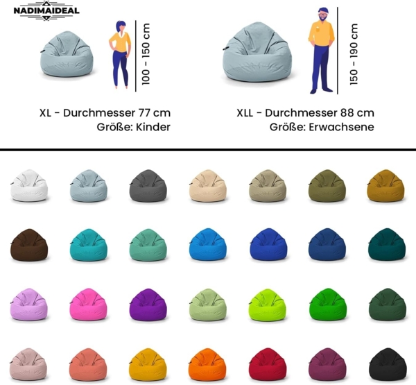 Nadimaideal Sitzsack Tropfenform Kastanie | Bodenkissen für Kinder & Erwachsene | Indoor & Outdoor | Gaming Sitzsack - Sitzkissen - Beanbag | Füllung EPS Perlen (Sunflower, XXL-Durchmesser 88 cm) Bild 3