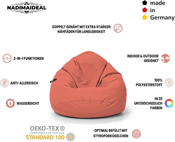 Nadimaideal Sitzsack Tropfenform Kastanie | Bodenkissen für Kinder & Erwachsene | Indoor & Outdoor | Gaming Sitzsack - Sitzkissen - Beanbag | Füllung EPS Perlen (Sunflower, XXL-Durchmesser 88 cm) Bild 5
