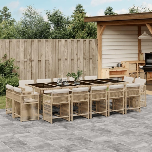 vidaXL 15-tlg. Garten-Essgruppe mit Kissen Beige Poly Rattan 3211774 Bild 3
