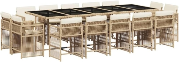 vidaXL 15-tlg. Garten-Essgruppe mit Kissen Beige Poly Rattan 3211774 Bild 1