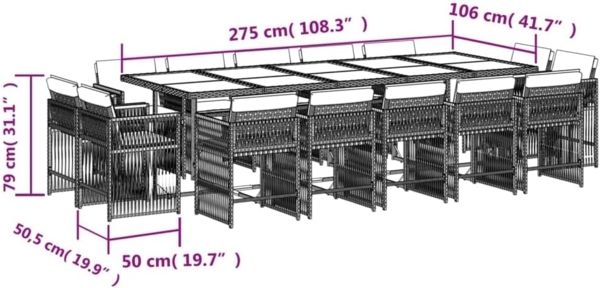 vidaXL 15-tlg. Garten-Essgruppe mit Kissen Beige Poly Rattan 3211774 Bild 2