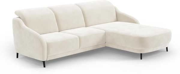 CAVADORE Ecksofa Blue/Moderne Eckcouch mit Longchair, inklusiv Kopfteilverstellung, Vorziehsitz motorisch und mattschwarzen Metallfüßen / 271 x 93 x 191 / Mikrofaser, Naturweiß