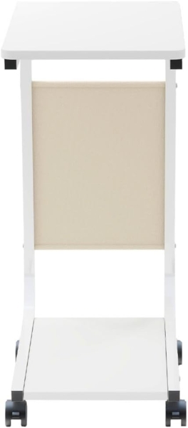 Shally Dogan Beistelltisch für Sofa und Bett, mit drehbaren Rädern, Couchtisch und Ablage, Wagen mit Aufbewahrungstasche, ideal für Wohnzimmer, Schlafzimmer, Kinderzimmer (weiß) Bild 4