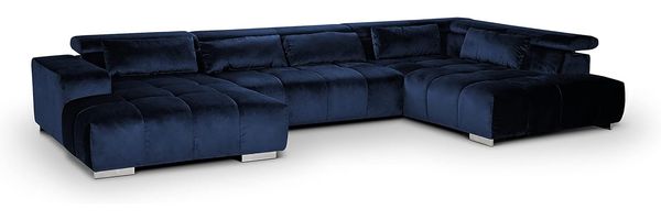 Mivano Wohnlandschaft Orion / Riesige Couch in U-Form inkl. XL-Recamiere und Kopfteilfunktion / 409 x 73 x 225 / Velours, Blau