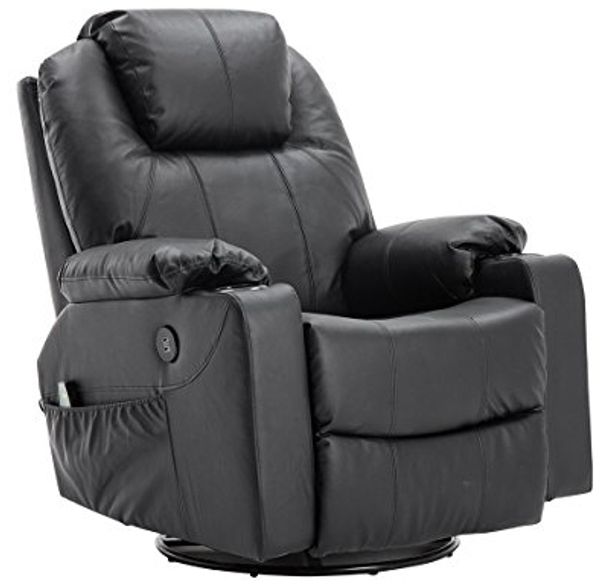 MCombo Massagesessel Relaxsessel 7050, manuell, mit Heizung, 360 Grad drehbar und schwenkbar, Leder, Schwarz, 96 x 97 x 109 cm