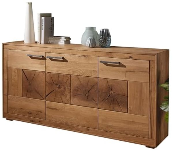 Lomadox Sideboard WINNIPEG-69, Kommode 171cm, Eiche massiv geölt, Hirnholz-Details, montiert