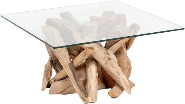 LebensWohnArt Couchtisch Individueller Teak Couchtisch TORA-eckig Glasplatte 80x80cm