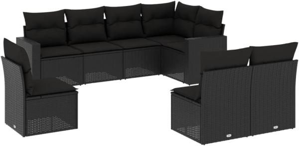 vidaXL 8-tlg. Garten-Sofagarnitur mit Kissen Schwarz Poly Rattan 3251402