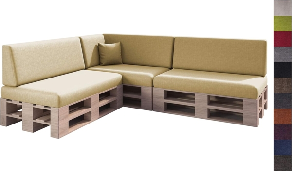 sunnypillow Palettenkissen mit abnehmbarem Bezug Kaltschaum Palettenauflage Palettenpolster Palettensofa Sitzkissen Rückenlehne Indoor Outdoor 8er Set 120x80 Sandfarben