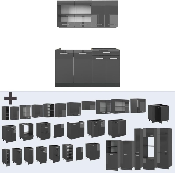Singleküche R-Line Anthrazit Hochglanz/Anthrazit 140 cm ohne Arbeitsplatte Vicco Bild 5