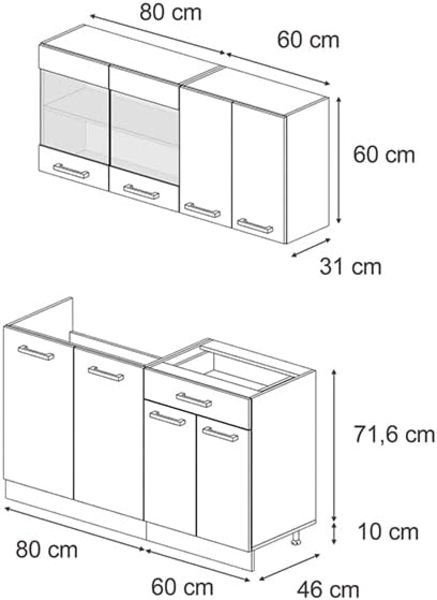 Singleküche R-Line Anthrazit Hochglanz/Anthrazit 140 cm ohne Arbeitsplatte Vicco Bild 3