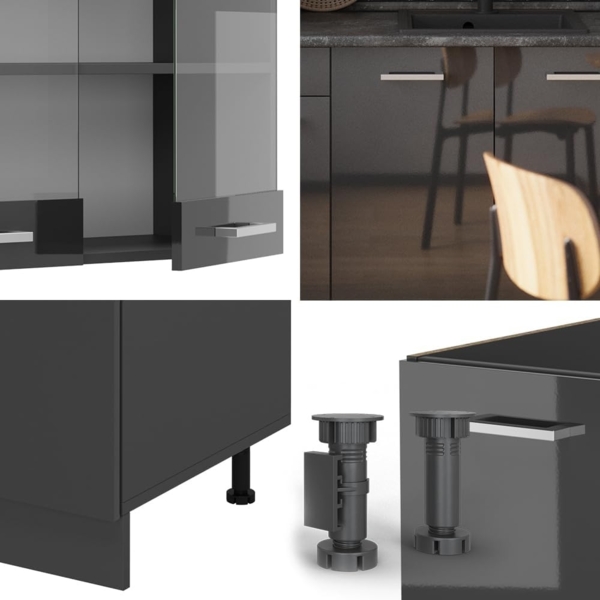 Singleküche R-Line Anthrazit Hochglanz/Anthrazit 140 cm ohne Arbeitsplatte Vicco Bild 4