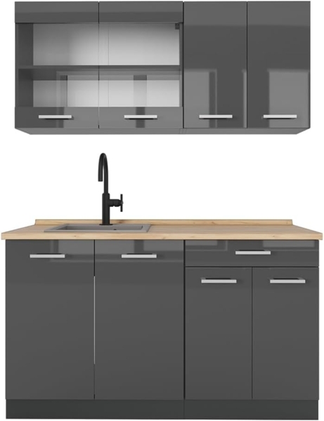 Singleküche R-Line Anthrazit Hochglanz/Anthrazit 140 cm ohne Arbeitsplatte Vicco Bild 1