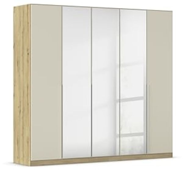 Rauch Möbel Alabama, Kleiderschrank für Schlafzimmer, Kinderzimmer, Wohnzimmer, Garderobe, Flur, 5-türig, Spiegel, mit Zubehör Classic, Farbe Beige/Eiche Artisan. Holz, Breite 226 cm