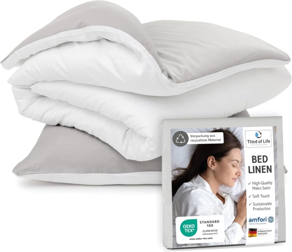 Mako-Satin Bettwäsche Grau / Weiß 135x200 + 80x80 Bild 1
