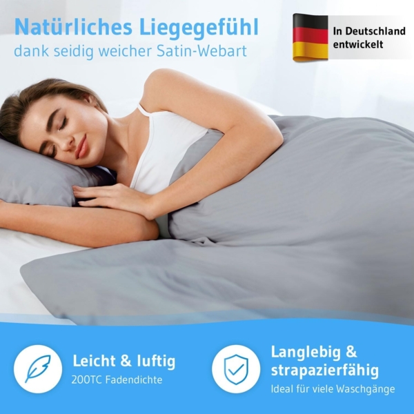 Mako-Satin Bettwäsche Grau / Weiß 135x200 + 80x80 Bild 2