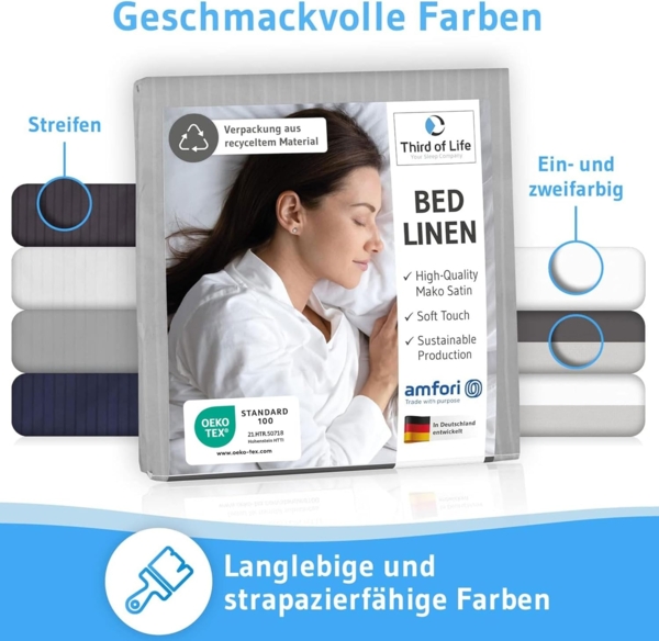 Mako-Satin Bettwäsche Grau / Weiß 135x200 + 80x80 Bild 6