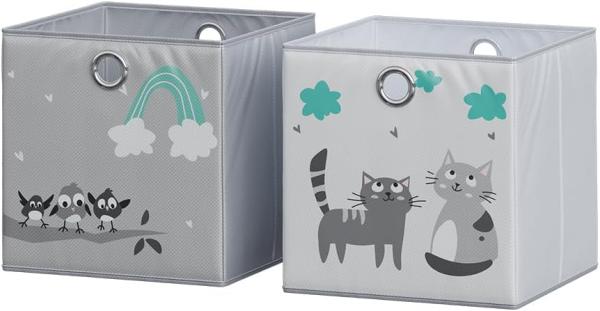 Vicco Faltboxen - 2er Set Katzen & Vögel", 30 x 30 cm, Grau, Aufbewahrungsbox, abwaschbar"