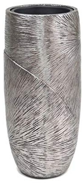 Übertopf "Edelglanz" silber, 72 cm hoch, aus Kunststein, Pflanzkübel, Blumensäule, Blumenübertopf, Pflanzgefäß für Drinnen & Draußen, Gartendeko