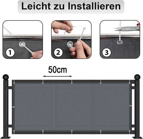 AXT SHADE Balkon Sichtschutz Wetterfest 150x300 cm Balkonverkleidung Balkonabdeckung Balkonbespannung Blickdichte Windschutz und UV-Schutz mit Kabelbinder für Balkongeländer-Anthrazit Bild 6