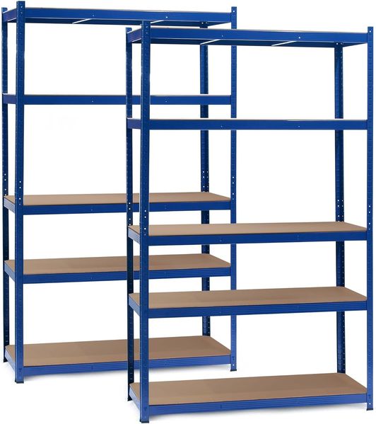 Wiltec Set 2X Schwerlastregal 120 x 60 x 204 cm, 200kg/Ebene, Steckregal blau, Lastenregal mit 5 Ablagen, Werkstattregal