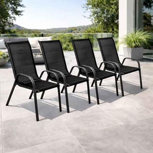 4er Outdoorstuhl Gartenstuhl Stapelstuhl Metall Anthrazit schwarz