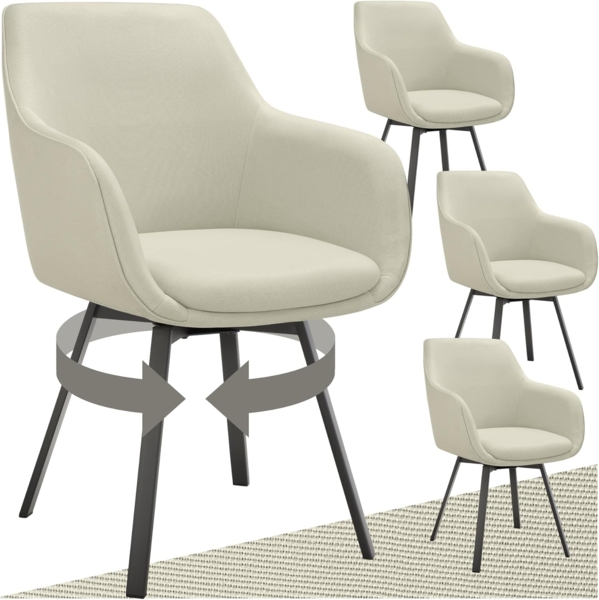 tectake Esszimmerstuhl Drehbarer Armlehnstuhl Alicon, gepolstert (Set, 4 St), Große Sitzschale mit dicker Polsterung aus hochdichtem Schaumstoff