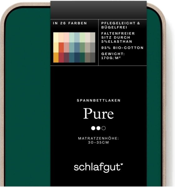 Schlafgut Spannbettlaken PURE Bio-Baumwolle mit Elasthan, dehnbar blickdicht, straff, Bettlaken, Jersey, Gummizug: rundum, (1 Stück), PREMIUM Laken für Matratzen bis 30cm Höhe, in 90x200, 140x200, 180x200